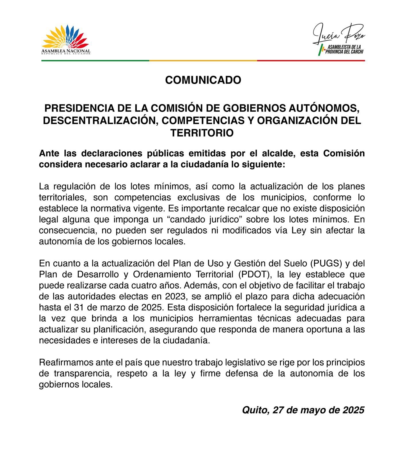 ASAMBLEISTA DE ADN le DESMIENTE AL ALCALDE DE CUENCA SOBRE SUS DECLARACIONES SOBRE LA ORDENANZA QUE REGULA LA RURALIDAD.-