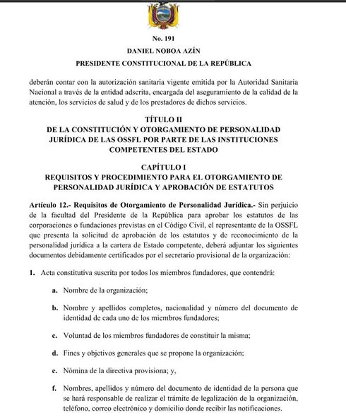 PRESIDENTE NOBOA A TRAVÉS DE DECRETO EJECUTIVO EXPIDE EL REGLAMENTO DE LA LEY DE TRANSPARENCIA SOCIAL SOBRE LAS FUNDACIONES