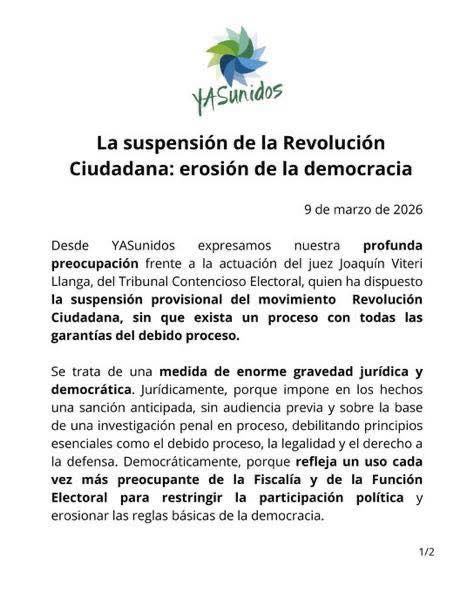 YASUNIDO NO ESTAN DE ACUERDO CON QUE CONTENCIOSO ELECTORAL SUSPENDA A LA REVOLUCIÓN CIUDADANA.-