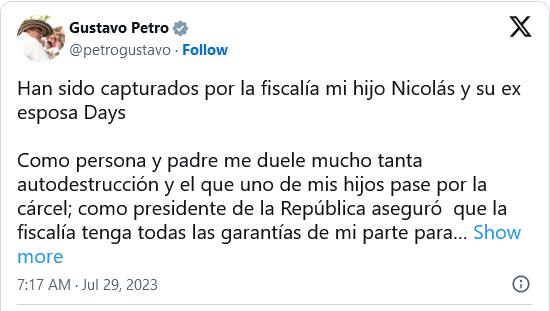 DETIENEN A NICOLÁS PETRO HIJO DEL PRESIDENTE DE COLOMBIA POR LAVADO DE ACTIVOS E ENRIQUECIMIENTO ILÍCITO