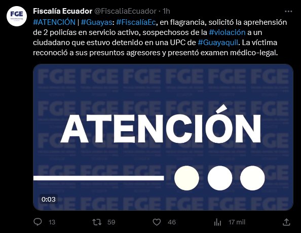 LA FISCALÍA SOLICITA DETENCIÓN DE 2 POLICÍAS POR PRESUNTA VIOLACIÓN A UN CIUDADANO, EN UPC DE GUAYAQUIL.