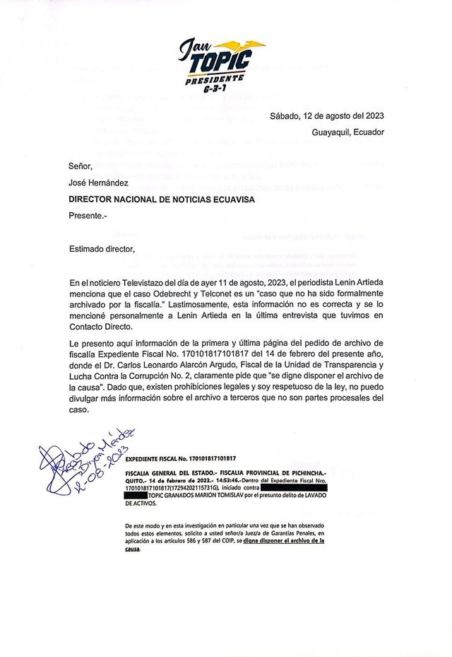 CANDIDATO JAN TOPIC PIDE A MEDIOS DE COMUNICACIÓN, QUE YA NO LE VINCULEN CON TRAMA DE CORRUPCIÓN ODEBRECHT