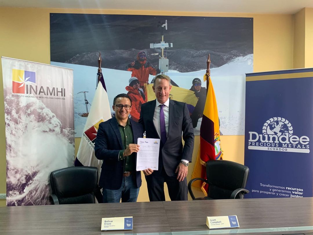 La MINERA DUNDEE PRECIOUS METALS Y EL INAMHI FIRMAN CONVENIO DE MONITOREO HIDROMETEOROLOGICO, PARA LA ZONA DE LOMA LARGA.-