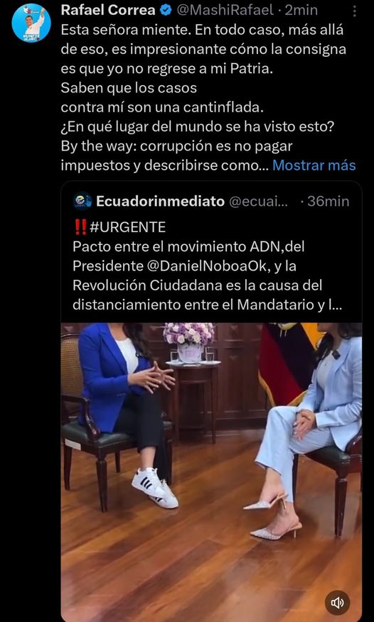 VERÓNICA ABAD ABAD DICE QUE EL PACTO QUE MANEJAN EN LA ASAMBLEA NACIONAL ENTRE ADN DEL PRESIDENTE D.NOBOA, PSC DE J. NEBOT Y RC5, ES PARA NEGOCIAR EL REGRESO DEL PRÓFUGO DE LA JUSTICIA RAFAEL CORREA.-