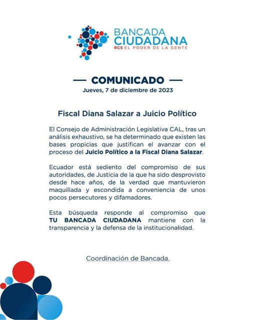 PRESIDENTE DE LA ASAMBLEA HENRY KRONFLE CONFIRMÓ LA CALIFICACIÓN DEL JUICIO POLÍTICO A DIANA SALAZAR POR PARTE DEL CAL