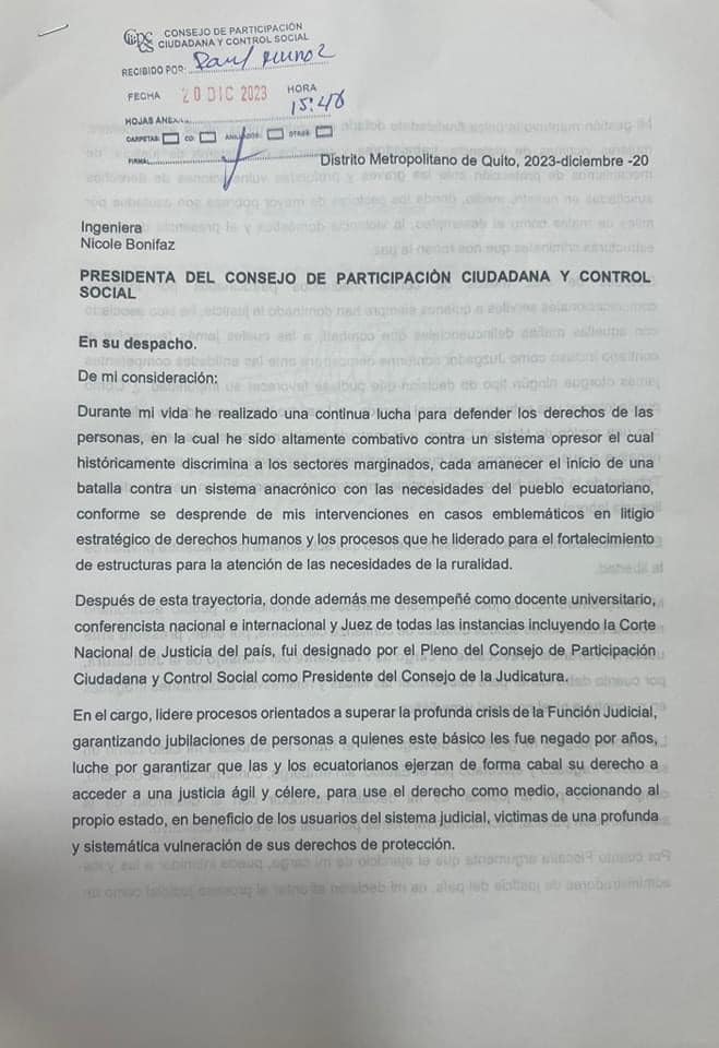 WILMAN TERÁN RENUNCIA A PRESIDENCIA DE LA JUDICATURA.-