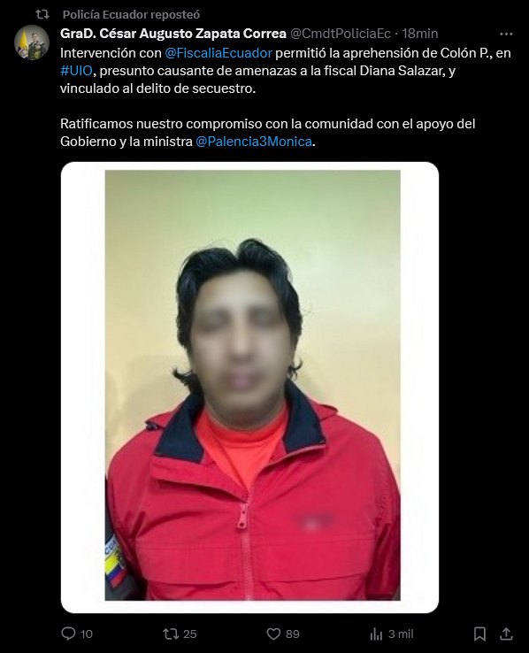 POLICÍA LOGRA LA CAPTURA DE FABRICIO COLÓN PICO SUJETO CONSIDERADO AMENAZA CONTRA LA FISCAL DIANA SALAZAR.-