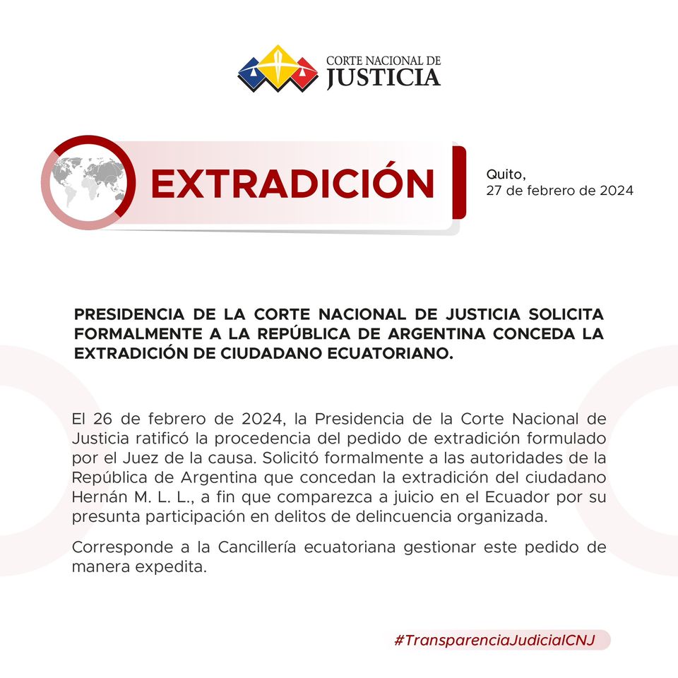 DE MANERA OFICIAL, LA CORTE NACIONAL DE JUSTICIA SOLICITA A ARGENTINA LA EXTRADICIÓN DE HERNÁN LUQUE