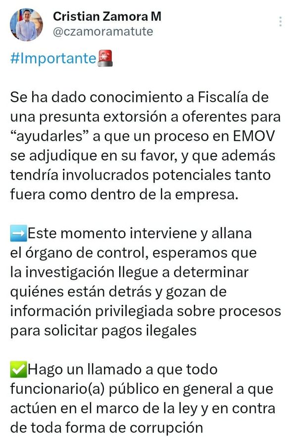 FISCALÍA INVESTIGA PRESUNTOS ACTOS DE CORRUPCIÓN EN LA EMOV.EP.-