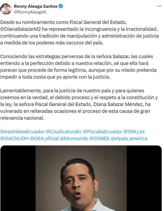 OTRO DE LOS PRÓFUGOS DESDE VENEZUELA RONNY ALEAGA DE MANERA COBARDE, PERVERSA Y RUÍN, ATACA A LA FISCAL DIANA SALAZAR