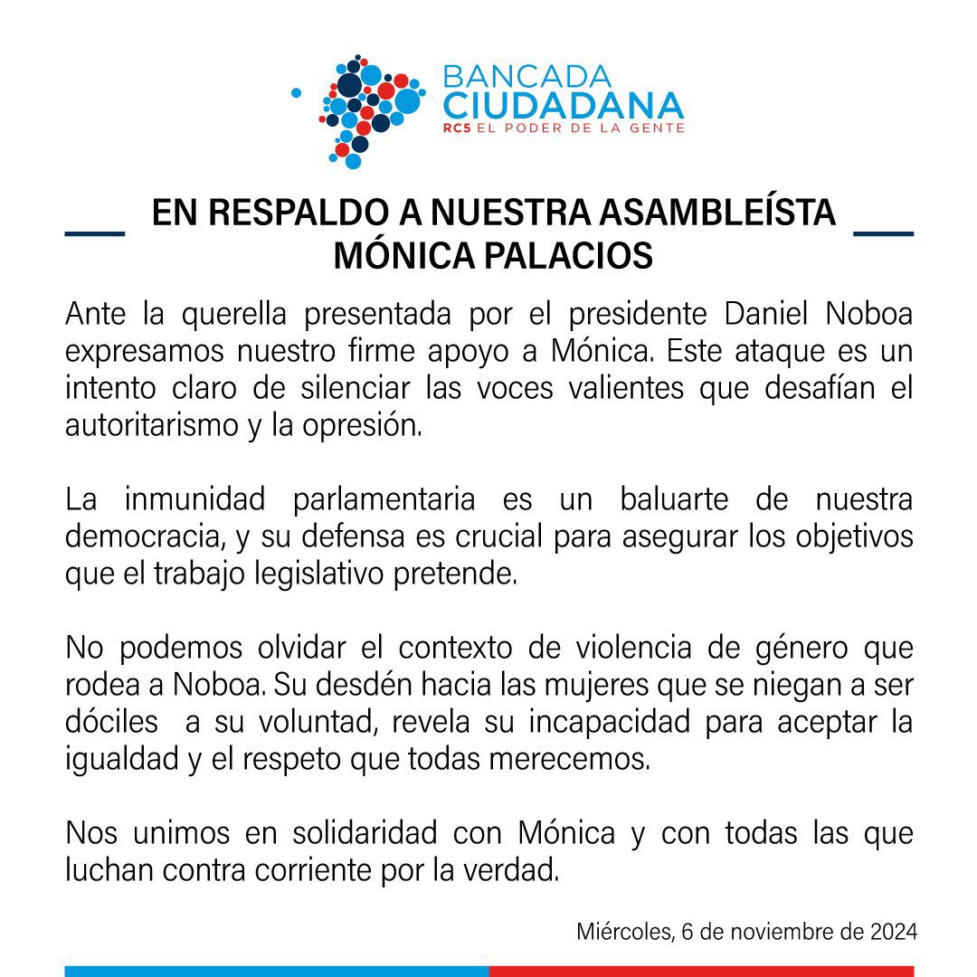 ASAMBLISTA MÓNICA PALACIOS AHORA ES LA OFENDIDA Y SE RESPALDA EN SU BANCADA ,QUE SOSTIENEN QUE NOBOA ES EL QUE LE PERSIGUE.-