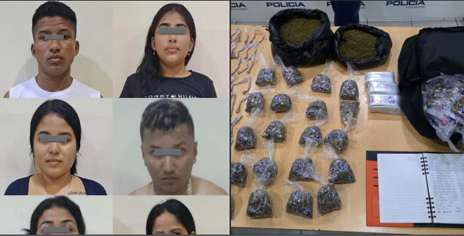 EN DURÁN-GUAYAS, 6 PERSONAS 4 MUJERES Y 2 HOMBRES SON APREHENDIDAS EN FLAGRANCIA CON 6 KILOS DE DROGA