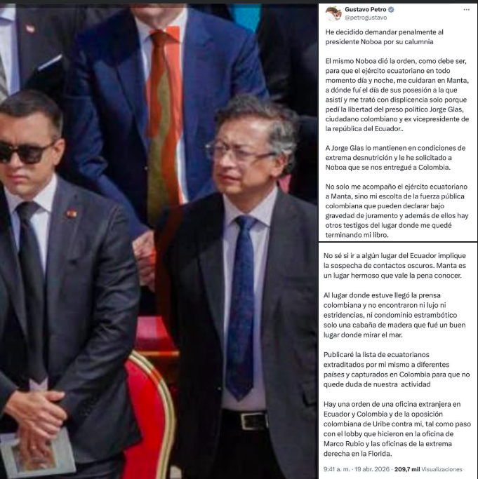 PRESIDENTE DE COLOMBIA GUSTAVO PETRO ANUNCIA DEMANDA CONTRA DE PRESIDENTE DE ECUADOR DANIEL NOBOA, A QUIEN ACUSA DE CALUMNIA.-